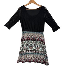 Espresso Black Lace and Pattern Midi Dress Womens MEDIUM Stretchy - £11.96 GBP