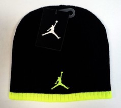 Nike Jordan Jumpman Black &amp; Volt Knit Beanie Skull Cap Youth Boy&#39;s 8-20 NWT - $20.04