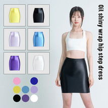 MJINM Women Sexy Oil Shiny Glossy Pencil Skirts Stretch High Waist Bodycon Skirt - £17.03 GBP+