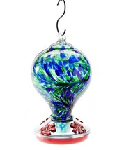 Hummingbird Bird Feeder with Cover 8.8" High Hanging Painted Glass Plastic Blue