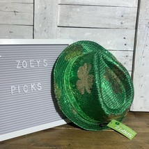 Saint Patrick&#39;s Day Green Sequin Shamrock Fedora Hat - New! - £7.02 GBP
