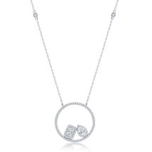 Sterling Silver Rectangle &amp; Pearshaped CZ Circle Necklace - £39.02 GBP
