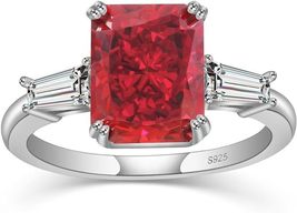3 Ct Emerald Cut Ruby Solitaire Engagement Wedding Ring 14k White Gold Finish - £70.78 GBP