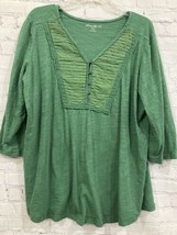 Eddie Bauer Women&#39;s XL Pullover 3/4 Sleeve green 100% Cotton Top 4 button front - £7.16 GBP