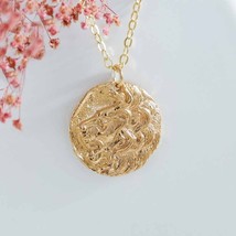 Bronze Lion Head Coin Necklace with Gold Fill Chain NGA1108 -BZ-NECK Natural Bro - £39.98 GBP