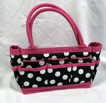 Von Maur Tool Bag for Women Polka Dots Pink Trim 10&quot; Canvas Gardening Crafting - £25.29 GBP