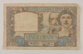 1941 France 20 Francs Note Science et Travail (SCIENCE and Work) - $57.71