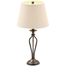 Traditional Bronze Metal Finish Table Lamp With Beige Linen Shade - $104.27