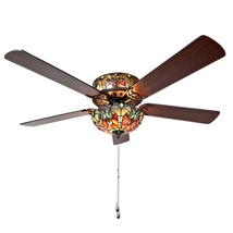 Tiffany Style Stained Glass Ceiling Fan Beautiful Spice Colors 52&quot; - Pull Chain - £205.49 GBP+