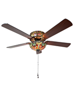 Tiffany Style Stained Glass Ceiling Fan Beautiful Spice Colors 52&quot; - Pul... - £178.00 GBP+
