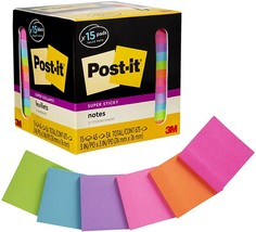 Post-It Super Sticky Notes, Assorted Bright Colors, 3X3 In., 15 Pads Per, Color. - £33.41 GBP