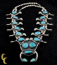 Navajo Turquoise &amp; Sterling Silver Large Squash Blossom Necklace - £1,393.24 GBP