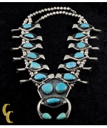 Navajo Turquoise &amp; Sterling Silver Large Squash Blossom Necklace - $1,782.00
