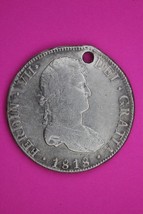 1818 Bolivia Spanish 8 Reales King Ferdin VII Silver Coin Pendant Holed 06 - $90.44