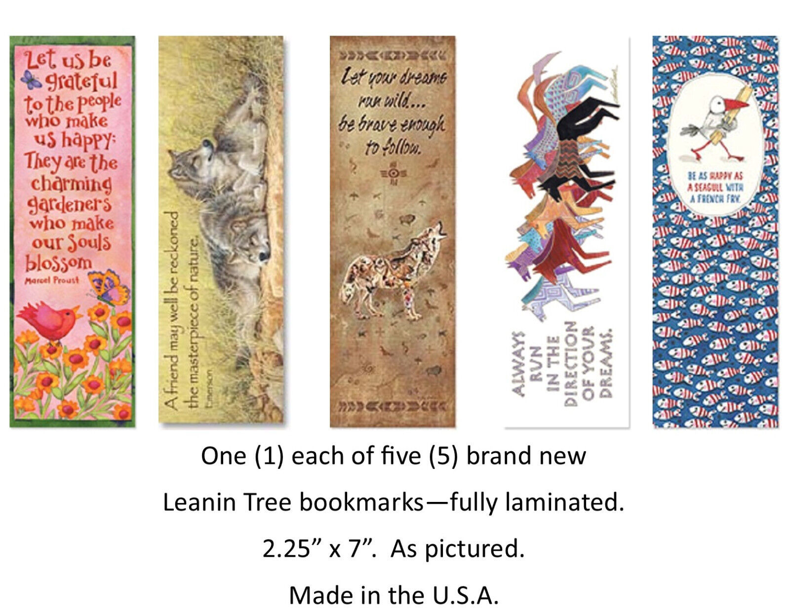 Leanin' Tree Signage LEANIN TREE Horses, Wolves, Happy~5 Total Bookmarks~Brand New~Fully ...
