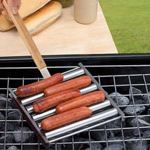 Stainless Steel Hot Dog Roller Rack with Wooden Handle - £18.92 GBP