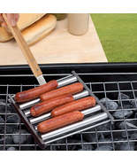 Stainless Steel Hot Dog Roller Rack with Wooden Handle - £17.90 GBP