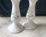Vintage Pfaltzgraff Candlestick Pair Christmas Heritage  6.5&quot; Tall Holly... - $18.49