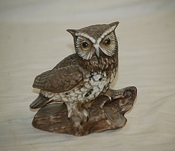 Vintage Bisque Horned Owl on Log Bird Figurine Curio Cabinet Shelf Decr e - £15.85 GBP