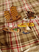Vintage Hand Carved Wooden Boats Bundle or Lot of 5 Vintage Wooden Boats... - $63.98 CAD