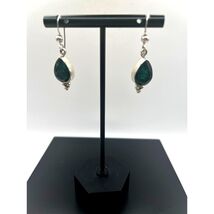 Vintage 925 Sterling Silver Green Gemstone Dangle Earrings - $34.16