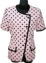 Kasper Pink Black Polka Dot Asymmetric Lined Short Sleeve Linen Blazer Sz 4 EUC - £19.08 GBP