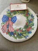 Storehouse July 4th 15” Round Patriotic Set Of 4 Red Blue Charger Placemats - £22.35 GBP