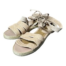 Kaanas Womens Tan Natural Lace Tie Up Open Toe Esparilles Flat Sandals Size 8 - £14.78 GBP