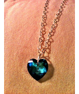 Swarovski Bermuda Blue Faceted Heart Sterling Silver Heart-Chain Necklace - £15.81 GBP