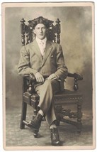 Real Photo Postcard (RPPC) of Young Man in Large Chair 1912 AZO Unposted... - $8.60