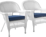 White/W00206- Jeco Wicker Chair With Blue Cushion, Set Of 2. - $351.93
