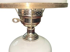 Vintage Milk Glass Hurricane Table Lamp Floral Brass Base Works 16.75” image 6