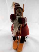 6&quot; Teddy Bear Figure Skiing Cloth clothes &amp; boddy Resin head wooden skis NICE - £6.53 GBP