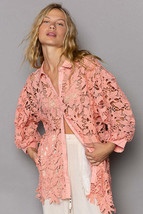 POL Collared Neck Button Up Lace Shirt - £39.32 GBP
