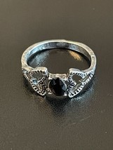 Vintage Black Onyx Stone Silver Plated Woman Girl Statement Ring  - $8.00