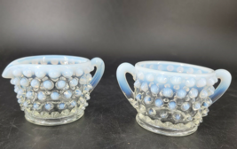 Vintage Fenton Creamer and Sugar Bowl White Opalescent 2&quot; Hobnail Mint Condition - £11.99 GBP