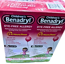 Children&#39;s Benadryl Allergy Liquid Dye-Free Bubble Gum 2x8 Ounce EXP 08/... - $484.69 MXN