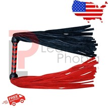 Leather Flogger Cow Hide Suede Black Leather whip Double Ended Red &amp; Black - £70.99 GBP