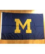 Vintage University Of Michigan Flag Huge Stitched-on Block M Maize &amp; Blu... - $188.05