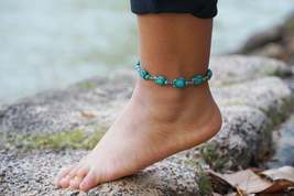 Turquoise Turtle Boho Silver Anklet - £9.99 GBP