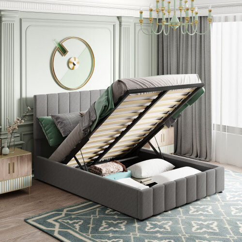 Primary image for Full size Upholstered Platform bed with a Hydraulic Storage System - Gray