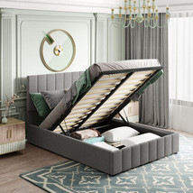 Full size Upholstered Platform bed with a Hydraulic Storage System - Gray - £308.17 GBP
