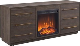 Greer Rectangular Tv Stand With Log Fireplace For Tv&#39;S Up To 65&quot; In Alder Brown - £435.09 GBP