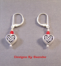 Celtic Heart Earrings with Red Swarovsli Crystals - £21.10 GBP