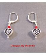 Celtic Heart Earrings with Red Swarovsli Crystals - £21.14 GBP