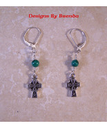 Celtic Cross and Malachite Earrings - $26.00
