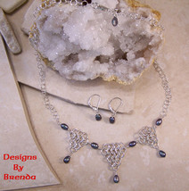 Black Pearl &amp; Triangle Chain Maille Necklace &amp; Earring Set - $135.00