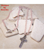 Rose Quartz Bead &amp; Silver Celtic Cross Necklace - £85.53 GBP