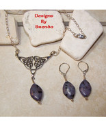 Purple Kiwi Quartz &amp; Celtic Knot Necklace &amp; Earring Set - £48.76 GBP