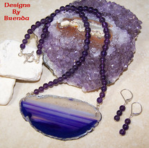 Purple Agate Slice &amp; Amethyst Necklace &amp; Earring Set - $96.00